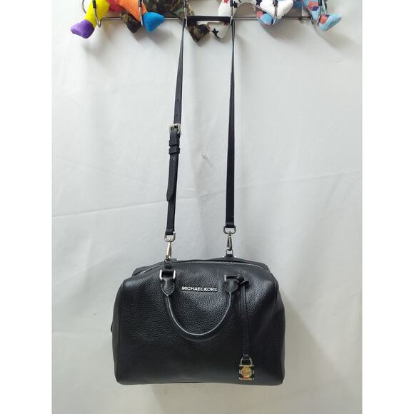 Michael Kors Mercer Black Pebbled Leather Duffle Zipper Closure Satchel Bag - Picture 7 of 16